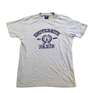 PARIS COTTON T SHIRT UNIVERSITE DE PARIS EMBROIDERED GRAY SZ MED NEW UNISEX.